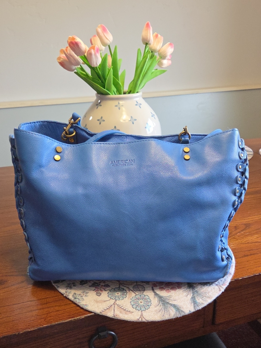 American Leather Co. Blue Braided-Trim Tote